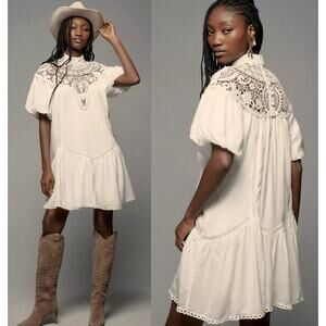 By Anthropologie High-Neck Lace Tunic Mini Dress Size Small